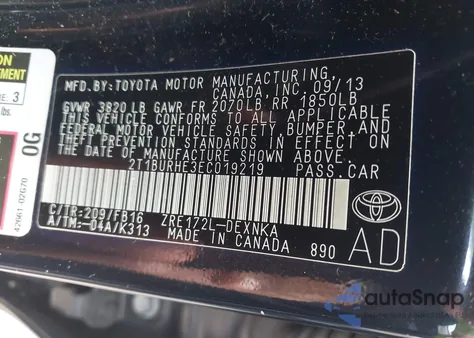 2014 Toyota Corolla Le z USA, uszkodzony, nr VIN 2T1BURHE3EC019219